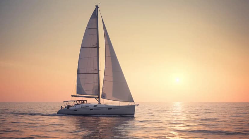 Luxury sailboat at sunset in the Ionian Sea